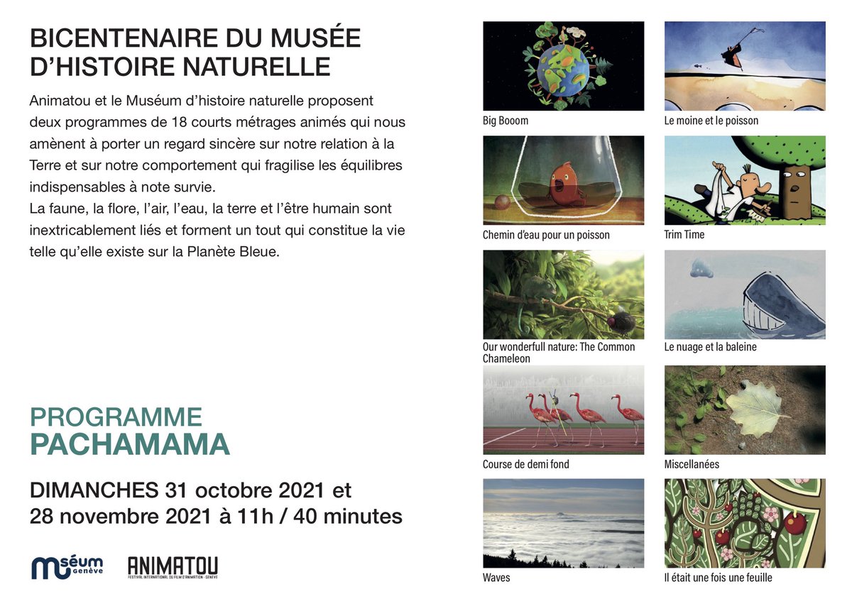DIMANCHE 31 octobre 2021 à 11h / 40 minutes 
BICENTENAIRE DU MUSÉED’HISTOIRE NATURELLE
<a href="/MuseumGeneve/">MuséumGenève</a> #animation #shortanimation #animatou #geneva #cinema #family #sundaymood☀️ #fun #earth #savetheplanet