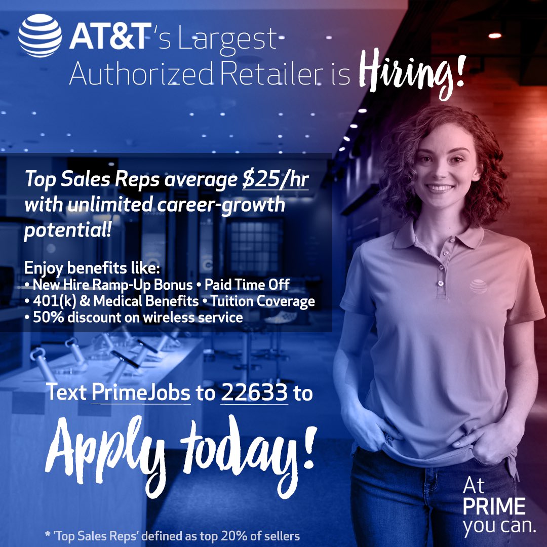 As AT&amp;T’s largest Authorized Retailer in the nation, Prime offers endless possibilities for anyone looking to take their sales career to the next level. Reach out to me directly if you or someone you know may be interested!