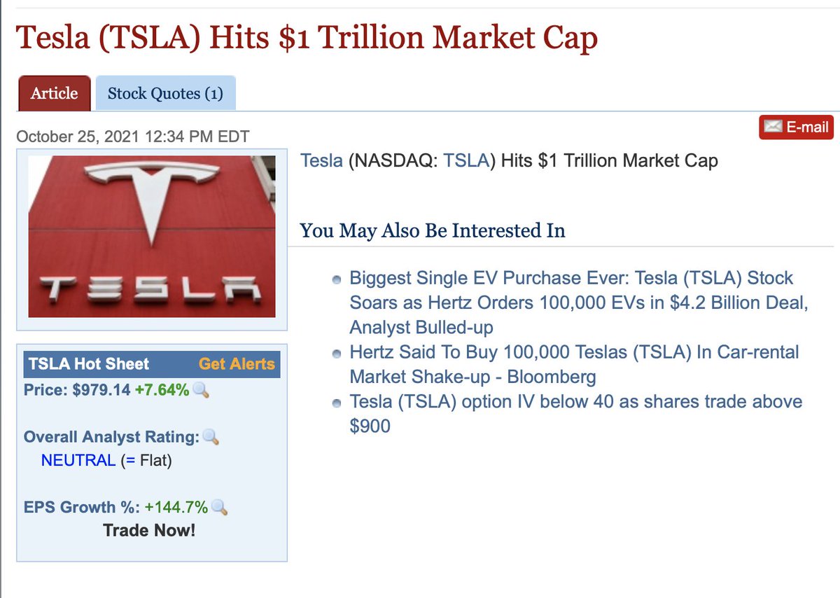SawyerMerritt's tweet photo. BREAKING: Tesla has officially reached a $1 Trillion market cap, becoming only the 6th US company in modern history to do so! Congrats @Tesla @ElonMusk! 📈 https://t.co/LNH3MCV2mK