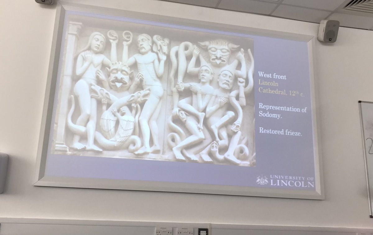 ChiaraBcc's tweet photo. Who knew that βsodomyβ is represented in the Lincoln Cathedral (12th century) Great lecture by @ALiuzzoScorpo today @ULHistory #QueeringThePast #QueerHistory https://t.co/UphpSRPIme