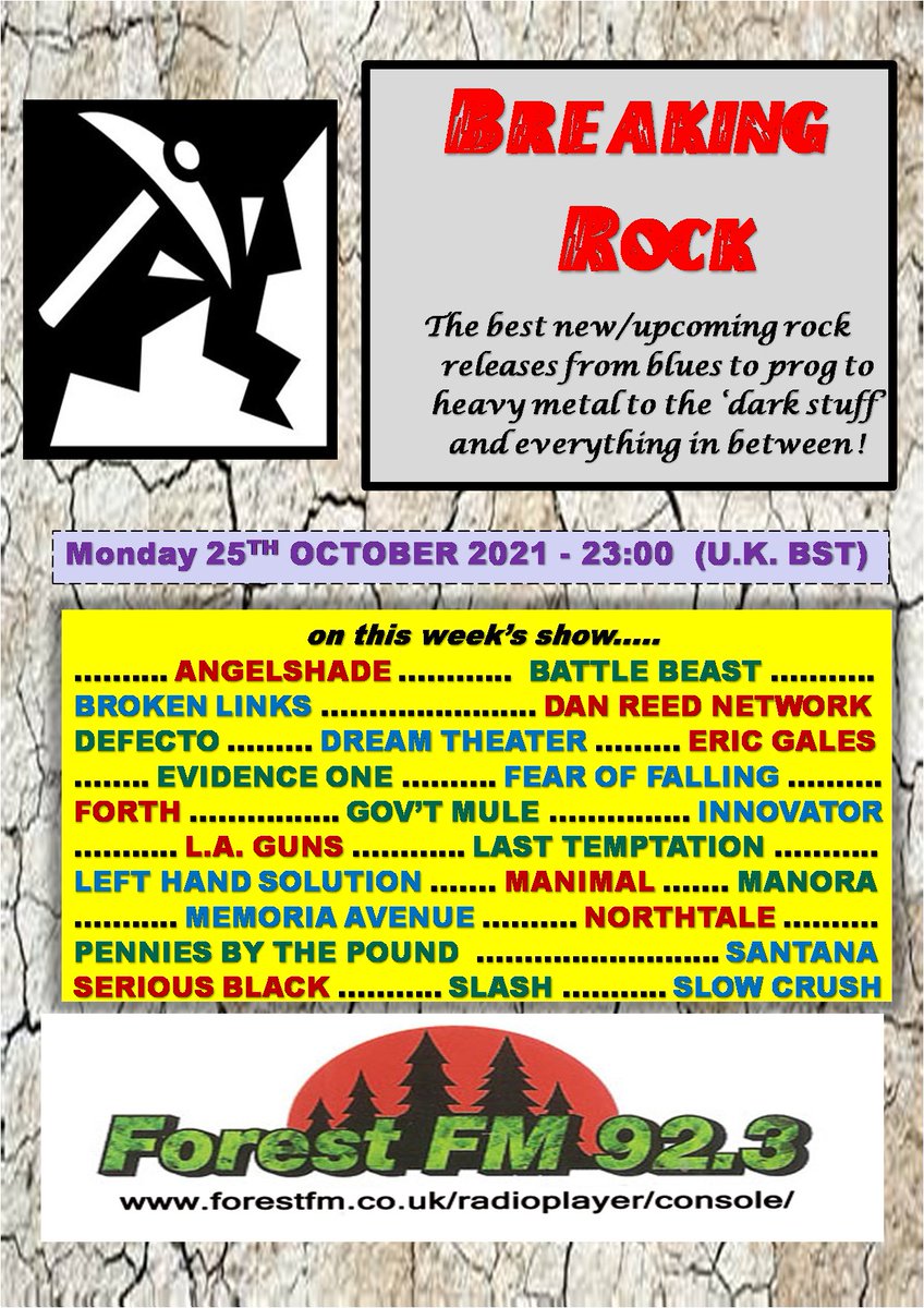 Breaking Rockshow (@pjbreakingrock) on Twitter photo Just announced! <a href="/pjbreakingrock/">Breaking Rockshow</a> today 23:00 (UK) via forestmf.co.uk/radioplayer/co… + <a href="/Angelshade1/">Angelshade</a> <a href="/BattleBeast/">Battle Beast</a> <a href="/Broken_Links/">Broken Links</a> <a href="/defectoband/">Defecto</a> <a href="/dreamtheaternet/">Dream Theater</a> <a href="/EricGalesBand/">Eric Gales 🎸</a> <a href="/fearoffallingsa/">Fear Of Falling</a> <a href="/forthband/">Forth</a> <a href="/govtmuleband/">Gov't Mule</a> <a href="/laguns/">Keith Lagunes</a> <a href="/NorthTaleOnline/">NorthTale</a> <a href="/PBTP_Band/">Pennies by the Pound</a> <a href="/SantanaCarlos/">Carlos Santana</a> <a href="/Slash/">Slash</a> <a href="/slowcrushband/">Slow Crush</a> + Just announced! <a href="/pjbreakingrock/">Breaking Rockshow</a> today 23:00 (UK) via forestmf.co.uk/radioplayer/co… + <a href="/Angelshade1/">Angelshade</a> <a href="/BattleBeast/">Battle Beast</a> <a href="/Broken_Links/">Broken Links</a> <a href="/defectoband/">Defecto</a> <a href="/dreamtheaternet/">Dream Theater</a> <a href="/EricGalesBand/">Eric Gales 🎸</a> <a href="/fearoffallingsa/">Fear Of Falling</a> <a href="/forthband/">Forth</a> <a href="/govtmuleband/">Gov't Mule</a> <a href="/laguns/">Keith Lagunes</a> <a href="/NorthTaleOnline/">NorthTale</a> <a href="/PBTP_Band/">Pennies by the Pound</a> <a href="/SantanaCarlos/">Carlos Santana</a> <a href="/Slash/">Slash</a> <a href="/slowcrushband/">Slow Crush</a> +