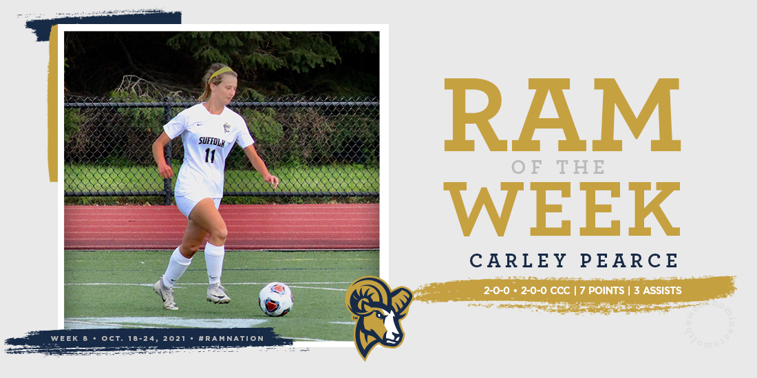 #RamNation you voted and your Ram of the Week is 🥁🥁🥁 

Carley Pearce of <a href="/SuffolkWSoccer/">Suffolk Women's Soccer</a> 

📰➡️bit.ly/3nvkT75

#d3soc #CCCWSOC