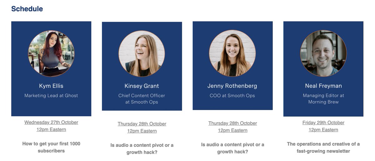 newslettercrew's tweet image. Seen the schedule for our #BeyondWriting bootcamp? From Wednesday until Friday we&apos;re speaking with @KymEllis @KinseyGrant @jrothenberg_ @Neal_Freyman!

See the full schedule here 👉 mailchi.mp/c278933123c1/s…