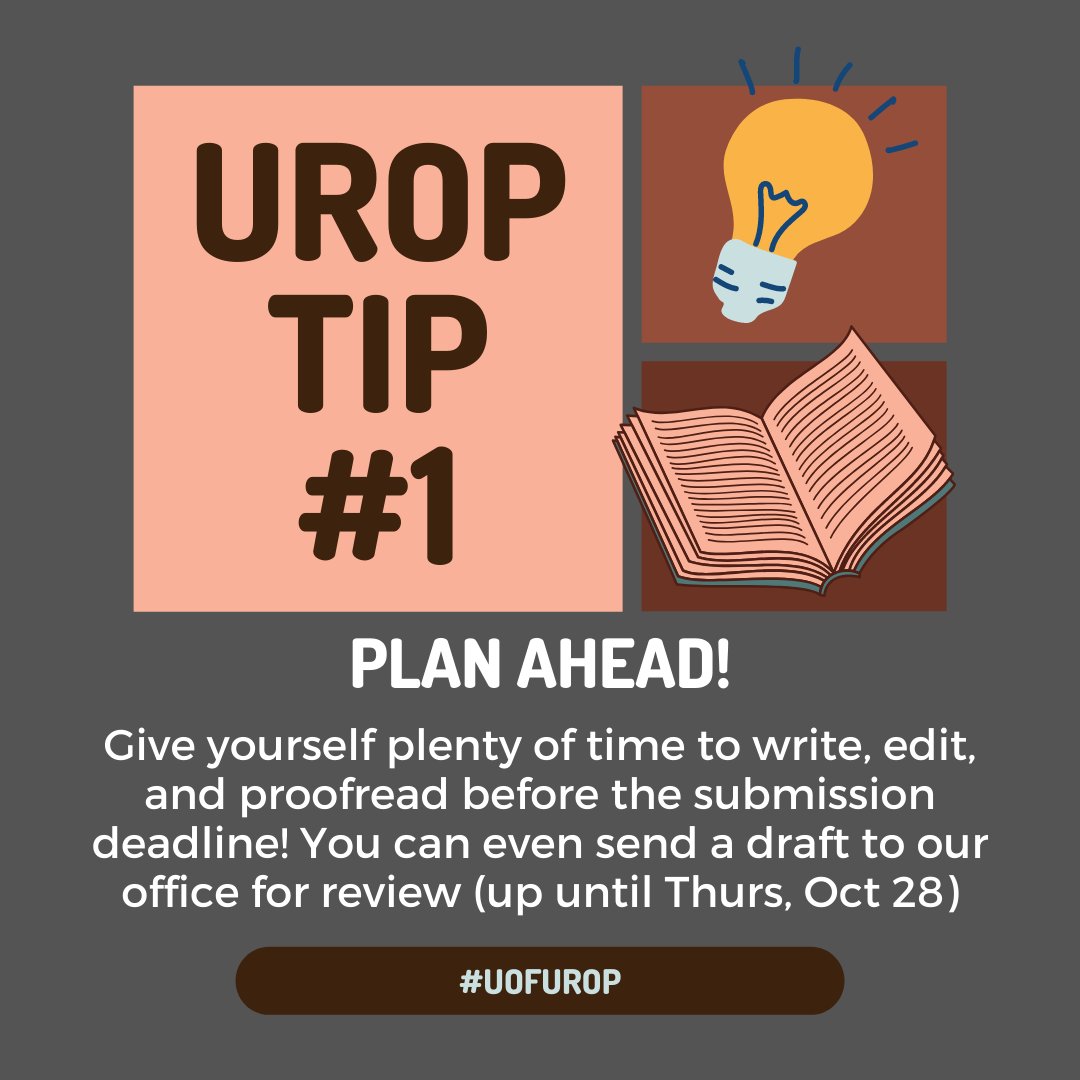 uofuour's tweet photo. The deadline for spring 2022 funding is Fri, November 5! If you're interested in applying, then make sure to plan ahead so that you produce a strong proposal. Our office is accepting drafts for review up until Thursday, October 28 @ 11:59pm! https://t.co/v3gZdJMHmd #UofUROP https://t.co/Y0kIKBxroD