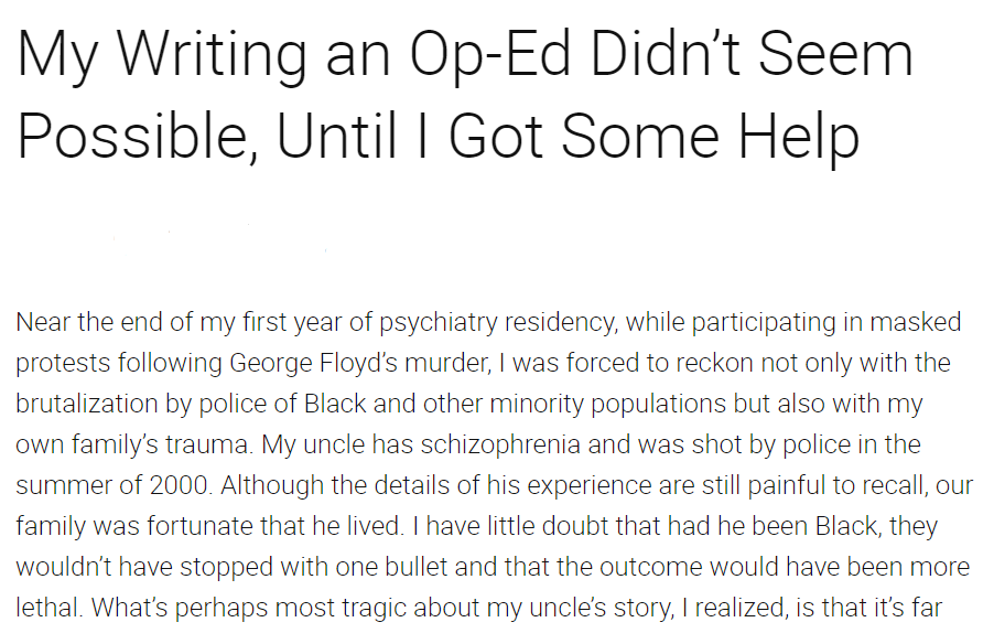 APApsychiatric's tweet photo. If there’s something you strongly believe in or an injustice you know needs to be addressed, learning how to advocate through opinion writing is an invaluable skill to have. @DrSamuelJackson 

Read more: https://t.co/vwIJgYpjXN https://t.co/vCzjnVfckX