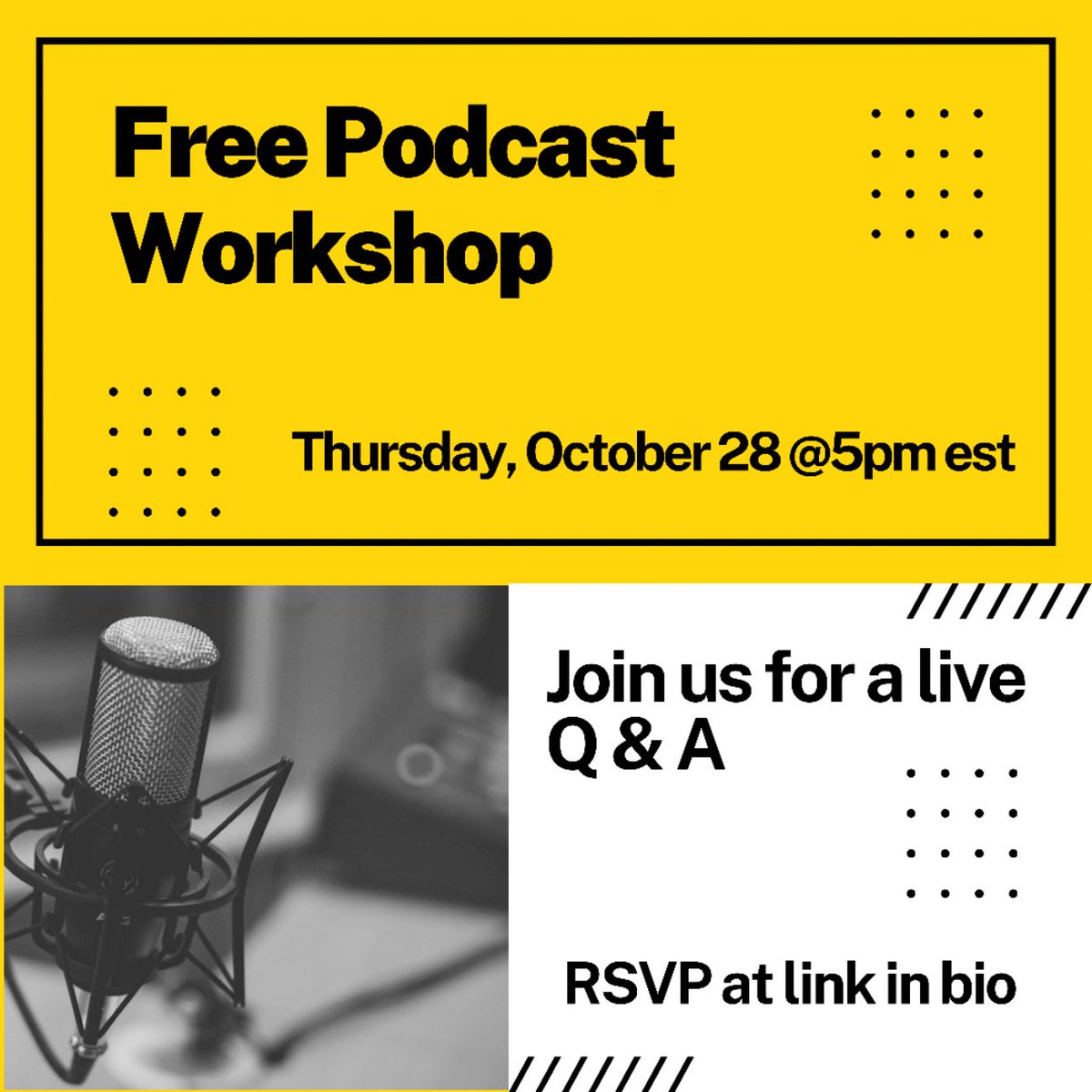 Join <a href="/JessiePrugh/">Jessie Prugh</a> and I as we host a free workshop on all about #podcasting in partnership with <a href="/gnrlassembly/">General Assembly</a> on Thursday, Oct 28th 5pm est 
RSVP here: ga.co/3EhbRRI