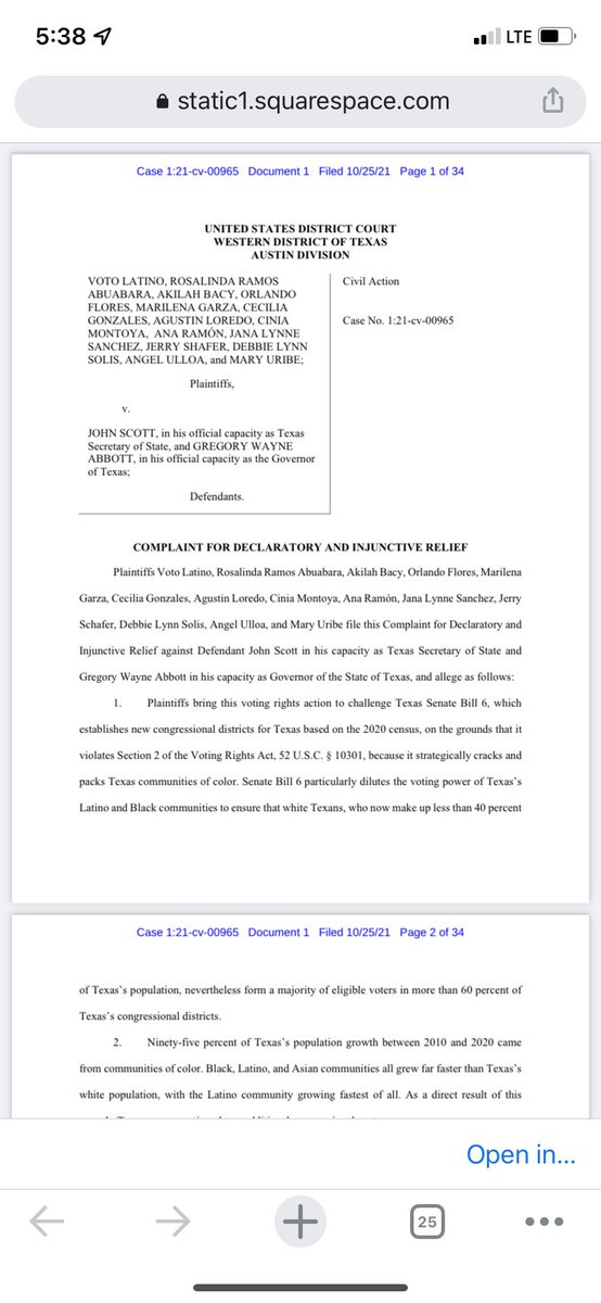 Voto Latino and several Texas voters, backed by @DemRedistrict, sue Texas over congressional map in federal court. @MALDEF also filed a federal suit over the plan last week and more suits are expected. static1.squarespace.com/static/606cc15…