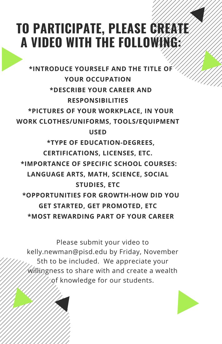 RMS_Mustangs's tweet photo. Help Renner learn about unique career opportunities by participating in our 2021-2022 Career Fair! Submit videos to Kelly Newman by FRIDAY 11/5!
#planoisdproud
#rennerstrong https://t.co/WG7d8McWi2