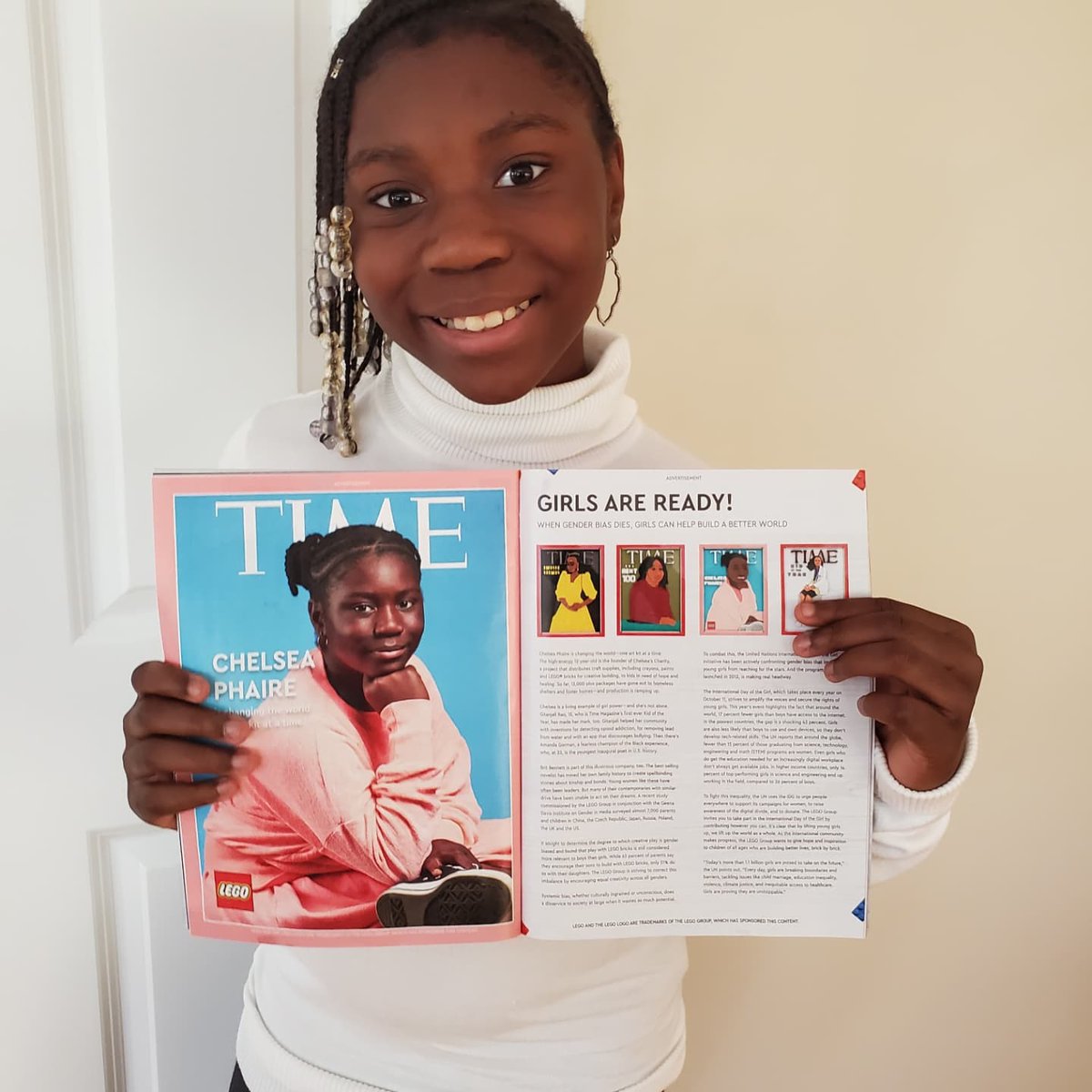 CharityChelseas's tweet photo. Just got my issue of @time &amp; I'm so excited &amp; honored to be featured inside w/great women like @TheAmandaGorman , @britrbennett &amp; @gitanjaliarao ! Thank you to The @LEGO_Group 4 sharing my work w/others! 
Go grab your copy today!!!! ❤🎨
#TIME #lego  #GirlPower #blackgirlsrock https://t.co/HiJ99iDScn