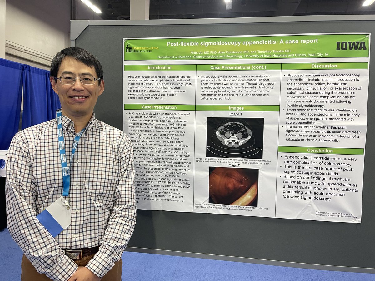 Asadalidr's tweet photo. @uiowa GI fellows @e_brindise, Zhibo An presenting posters @AmCollegeGastro. #ACG2021 #learningtogether 🧑‍🎓👨🏻‍🎓 https://t.co/R7TPXyPDNr