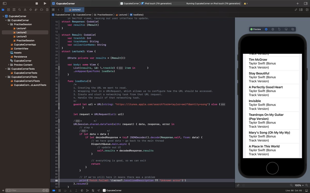 Javac_dev_harsh's tweet image. Day 46 of #Swift/#SwiftUI -
-&amp;gt; Extracted values from APIs, convert JSON to swiftObjects, contrariwise -Learned✅
-&amp;gt; disable modifier, using @published and Codable together
-&amp;gt; Might take a break from projects for revision
#100daysofcodechallenge #100DaysOfCode 🤫
#100DaysOfSwiftUI