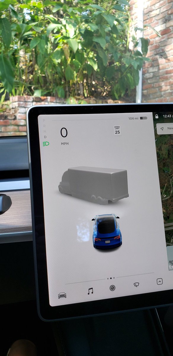 nickelkernal's tweet photo. Phantom semi-truck in our driveway. Poor #tessie is confused. #tesla #model3 https://t.co/fZOK1Kvcmu