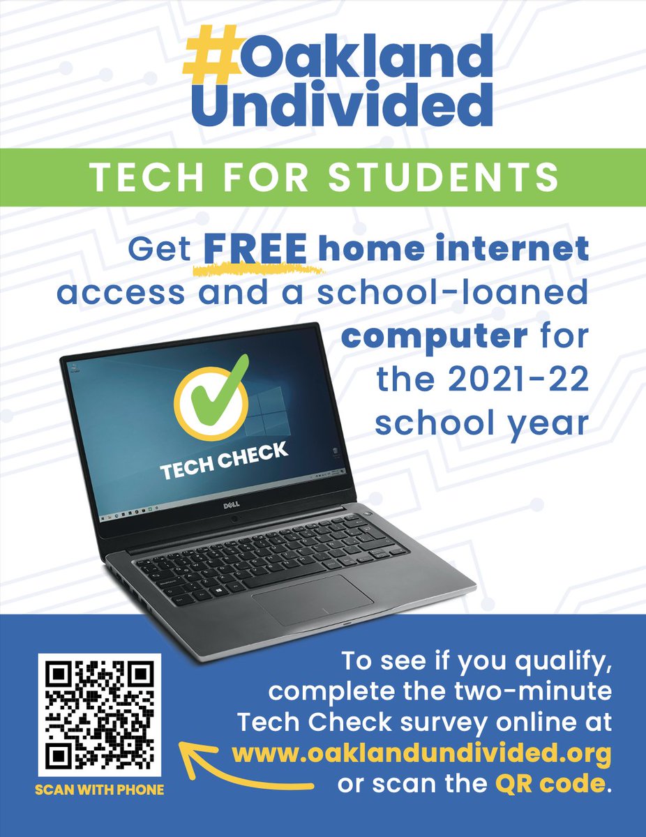 OaklandEdFund's tweet photo. Please help us spread the word! All students and/or families have to do is fill out the two-minute #TechCheck survey online at: https://t.co/C5MnRbQBzO — or scan the QR code in this post! 💻✨🔌 #OaklandUndivided #EducationalEquity #OurFuture #EdFundMagic https://t.co/WHXFYNuaFS