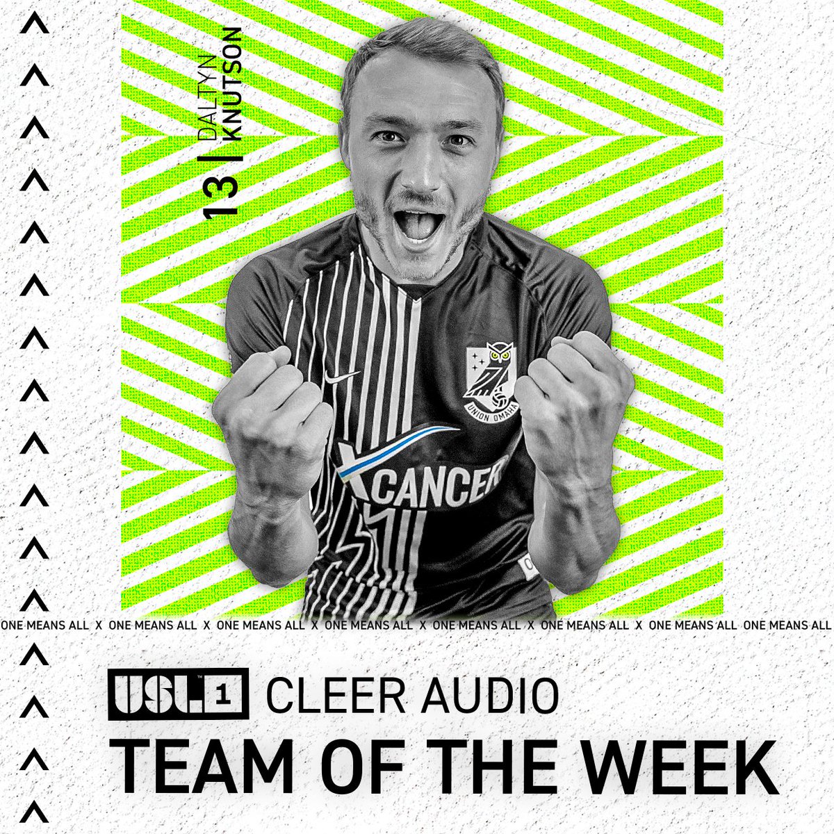 Union_Omaha's tweet photo. 🏅 A first @USLLeagueOne Cleer Audio 𝗧𝗲𝗮𝗺 𝗼𝗳 𝘁𝗵𝗲 𝗪𝗲𝗲𝗸 appearance for @dknutson_13!

An assist, two chances created, three duels won and four ball recoveries against @RichmondKickers... 👏👏👏

#VivaDaltyn | #OneMeansAll https://t.co/GTaiSest4x