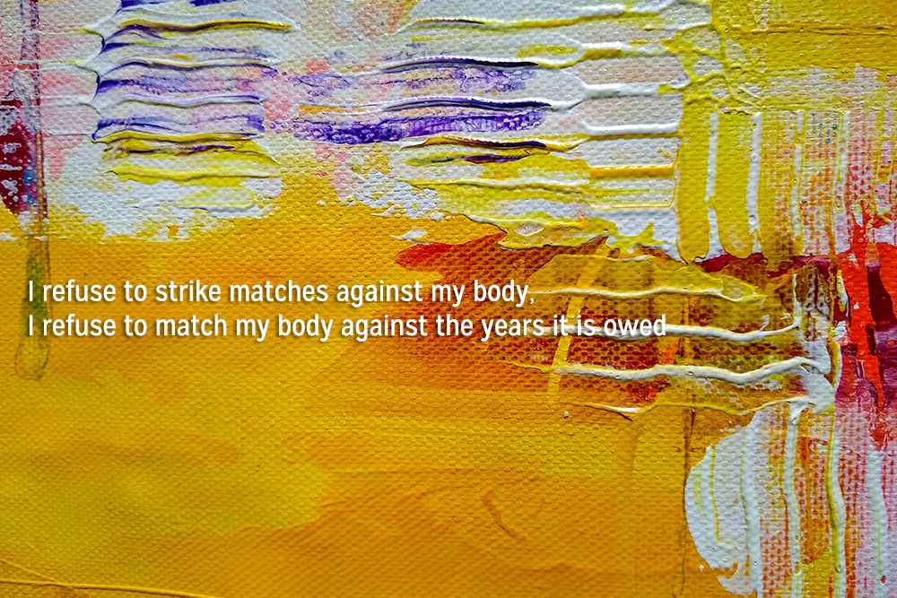 new #poetry! today we're delighted to be publishing a poem of Nora Hikari's, "I Refuse to Write a Poem About Body,"

"I refuse to strike matches against my body,
I refuse to match my body against the years
it is owed,"

buff.ly/3nqxFno