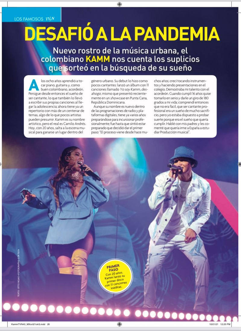 kamm_official's tweet photo. Qué emoción verme en éstas páginas, gracias familia de @TVyNovelasMex por incluirme en su más reciente edición y creer en mi música #yosoykamm #desahogo #musicaurbana https://t.co/yIKJpVOQb6