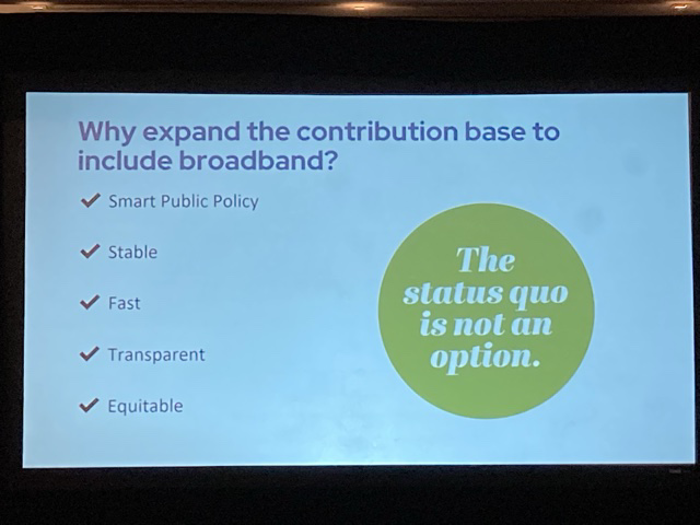 INCOMPAS's tweet image. The status quo is not an option for USF. That is why @CarolMattey argues for extending program to broadband. Points out flaws in other proposals, that would require Congressional changes. She says @FCC can evolve USF to broadband now. #INCOMPASShow