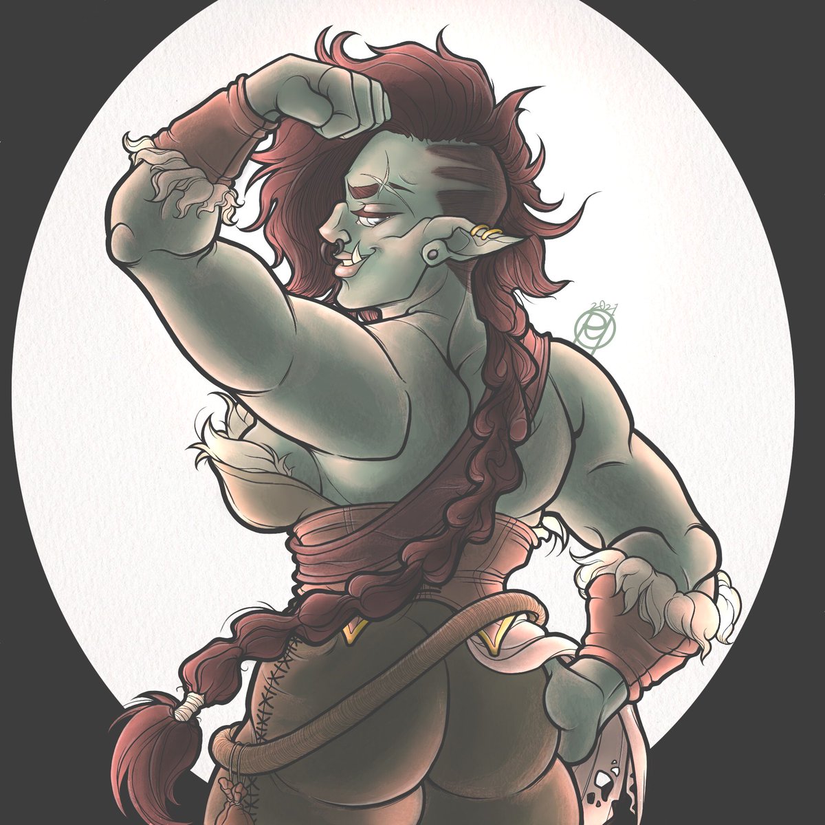 rae_draws_'s tweet photo. A commission done for a client over on Instagram of their DnD character Sark, a beautiful sassy half orc bab 💕
.
#dnd #DnDcharacter #dnd5e #dndart #halforc https://t.co/VwxSD26S03
