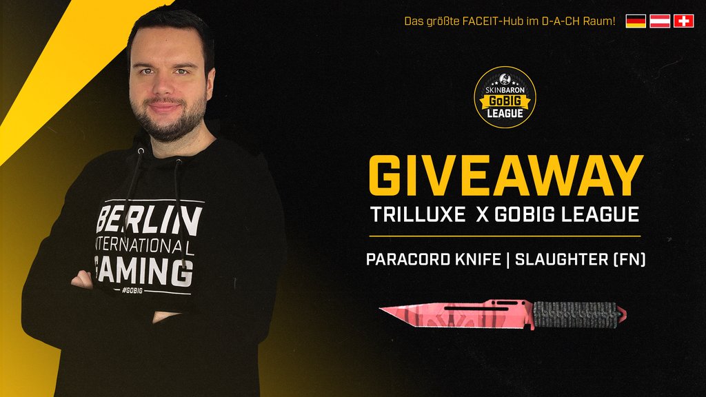 BIGClub's tweet image. Schnapp' dir ein Paracord Knife | Slaughter (FN)  (ca. 320 €) in unserem TrilluXe x GoBIG League Giveaway!

Was du tun musst?

💹 Folge  @TrilluXe &amp;amp; @GoBIGLeague
💹 Retweete diesen Post
💹 Tagge 2 Freunde 

Der Gewinner wird am 7.11. um 23 Uhr announced!

#csgo #giveaway #skins