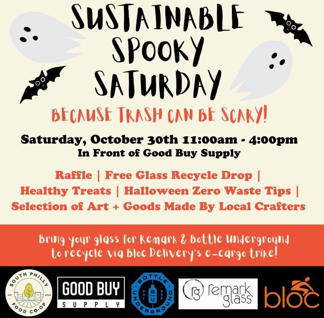 Please join us during @eastpassyunk's Fall Fest &amp; Spooky Saturday this Saturday, October 30th from 11am-4pm outside Good Buy Supply for a collaboration between <a href="/goodbuysupply/">Good Buy Supply</a>.co, <a href="/remarkglass/">Remark Glass</a>, @bottleunderground, @spfoodcoop, and @blocdelivery. 👻⁠
⁠