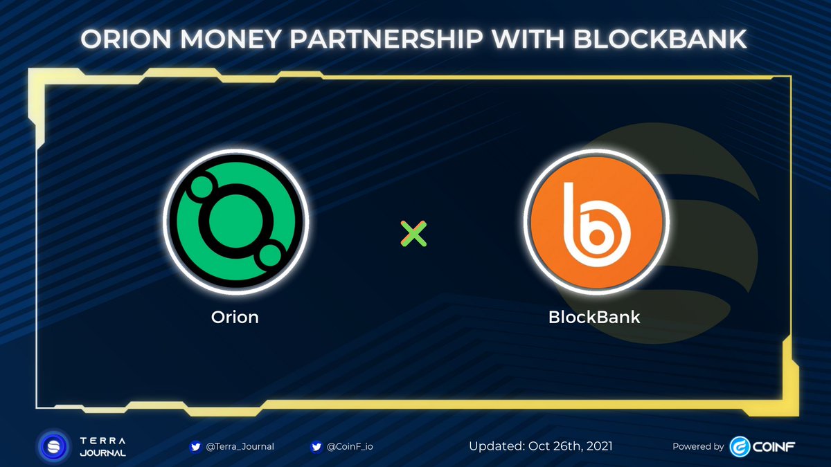 Terra_Journal's tweet photo. @orion_money partnership with @BLOCKBANKapp.
Congratulation ! 🔥🔥🔥
#OrionMoney #BlockBank  $ORION #CoinF #TerraJournal https://t.co/G2kBA6U2Vq