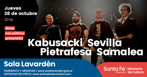 SLavarden's tweet photo. @Kabusacki - @yoyosevilla - #Pietrafesa - #Samalea en #SalaLavardén
📅Jueves 28 de octubre
⏰21:00
Horario de boletería: de miércoles a domingo de 17:00 a 22:00
Información y entradas https://t.co/G98bA5r2wF https://t.co/wGfkxMGjvy