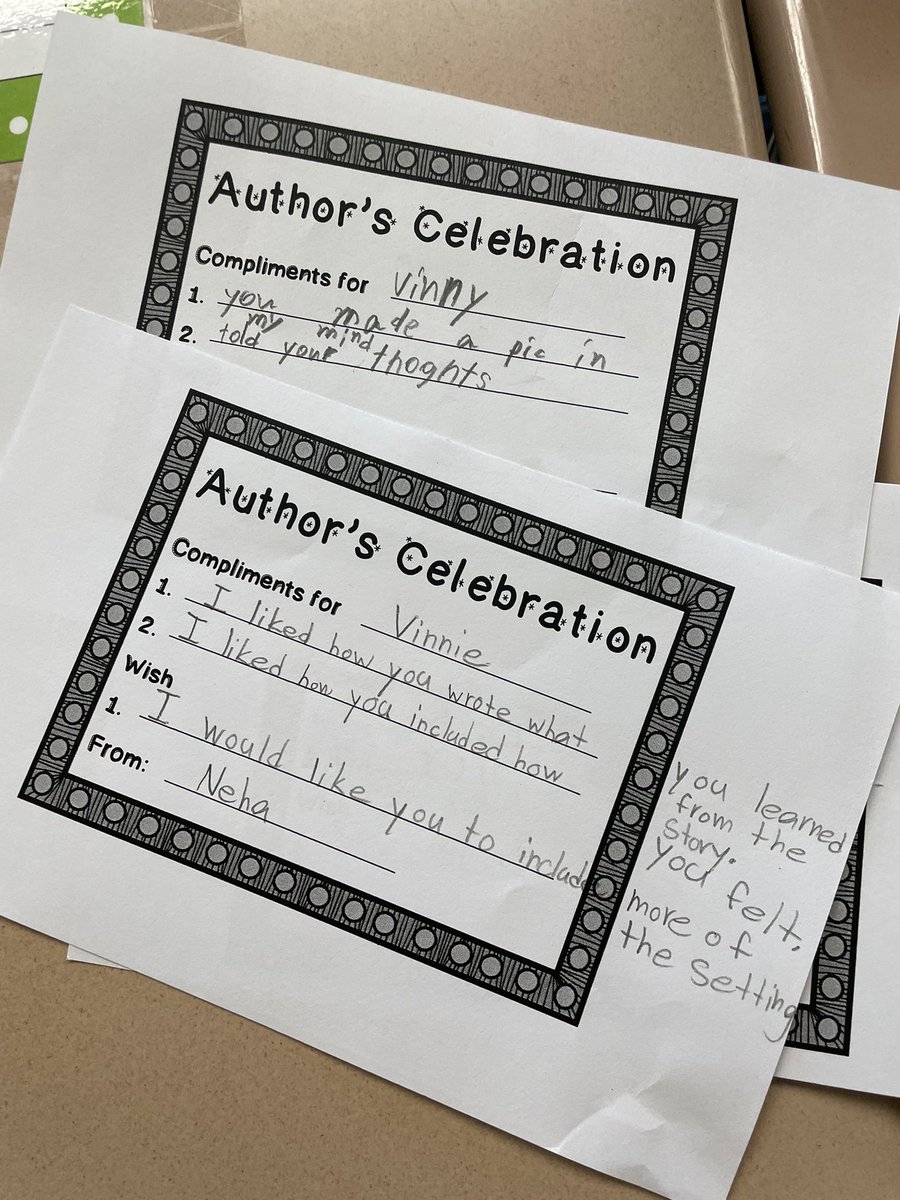 Day 2 of our celebrating continues as we share our personal narratives in an #authorcelebration They worked on these stories for an entire month! So much fun reading and sharing them! The kids are super pumped to give and receive feedback from their peers!!!