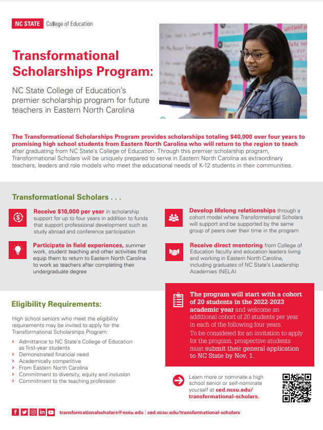 MercerMarlo's tweet photo. Help identify promising future teachers for Eastern North Carolina and spread the word about this new scholarship program. Students must submit a general application to NC State by November 1, 2021. https://t.co/73B3SrUUGW