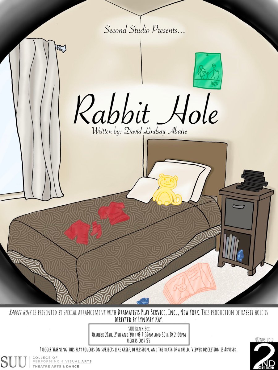 SUU2ndStudio's tweet photo. RABBIT HOLE OPENS THIS WEEK! You seriously don’t want to miss this show. Come and see it on the 28th, 29th and 30th at 7:30pm or the 30th at 2:00pm in the Black Box theatre at SUU. We can’t wait to see you there! 👌🏻🐰 (We love it when you retweet. 😉) https://t.co/Y8ByZr5GGZ