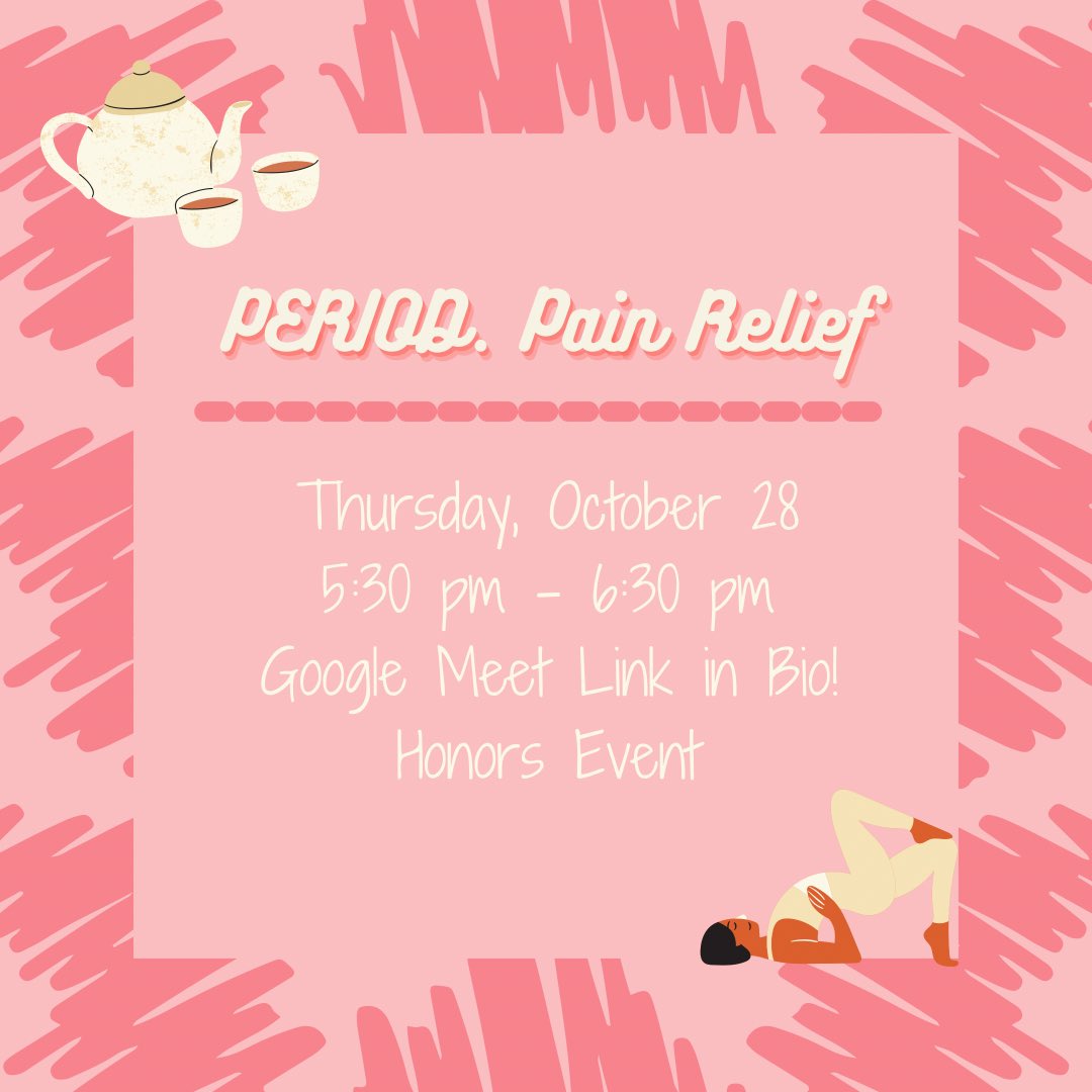 PeriodUTSA's tweet image. Join us for our next meeting of the semester this Thursday, October 28th @ 5:30pm. The meeting is an honors event and will be about periods and pain relief! Link in bio:) We hope to see you there!!
