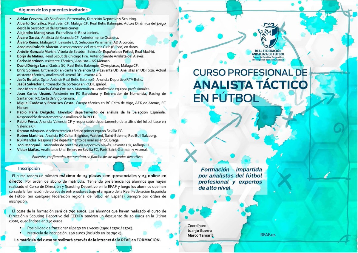 ✅Curso ONLINE en Directo
✅CURSO PROFESIONAL ANALISTA TÁCTICO EN EL FÚTBOL
❇️III Edición del curso abierta hasta el 10 de noviembre. Formación impartida por analistas del fútbol profesional y expertos de alto nivel. ✳️Convocatoria 2021/202
🆕rfaf.es/pnfg/NNws_ShwN…