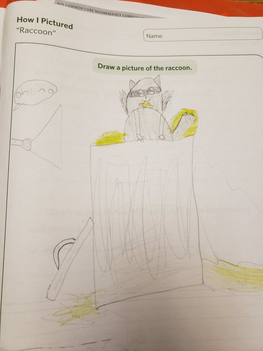 mrwelchert's tweet photo. We worked on some visualization,  listening to a poem about a raccoon  "stealing his dinner and making a mess". Loved seeing what these kids came up with! https://t.co/hdfwCJbnef