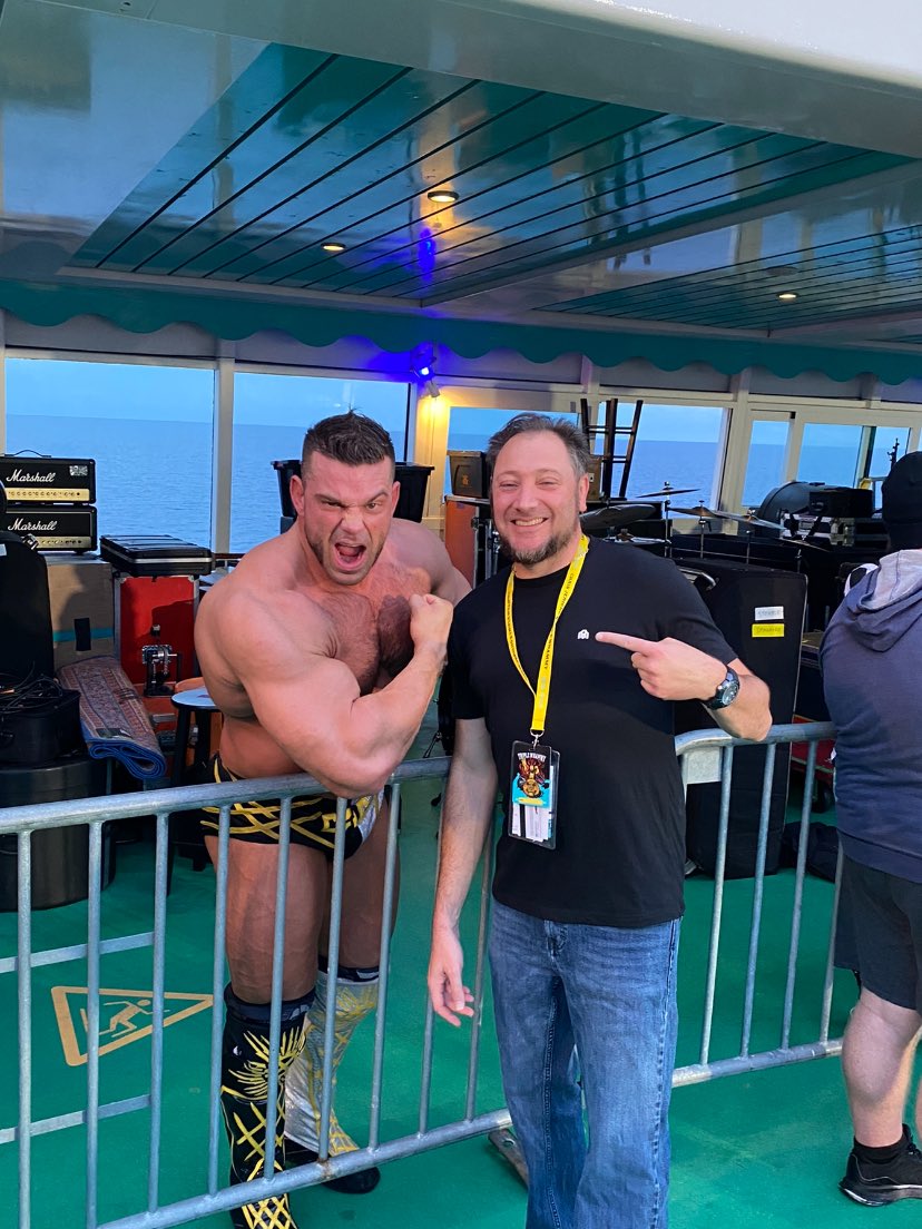 @MrGMSI_BCage Awesome getting to hang and chat with you again on the @jericho_cruise.  You definitely helped make this an awesome time for me!  #JerichoCruise #BrianCage