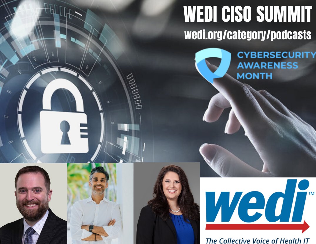 WEDIonline's tweet photo. For #CybersecurityAwarenessMonth a special CISO episode of the podcast with @JackiMonson @ErikDecker13 &amp; @smallersecurity. Recorded at WEDI's national conference. Episode 58 is waiting for you. https://t.co/V5M1Vu9pF7 https://t.co/mO0p3yp93l