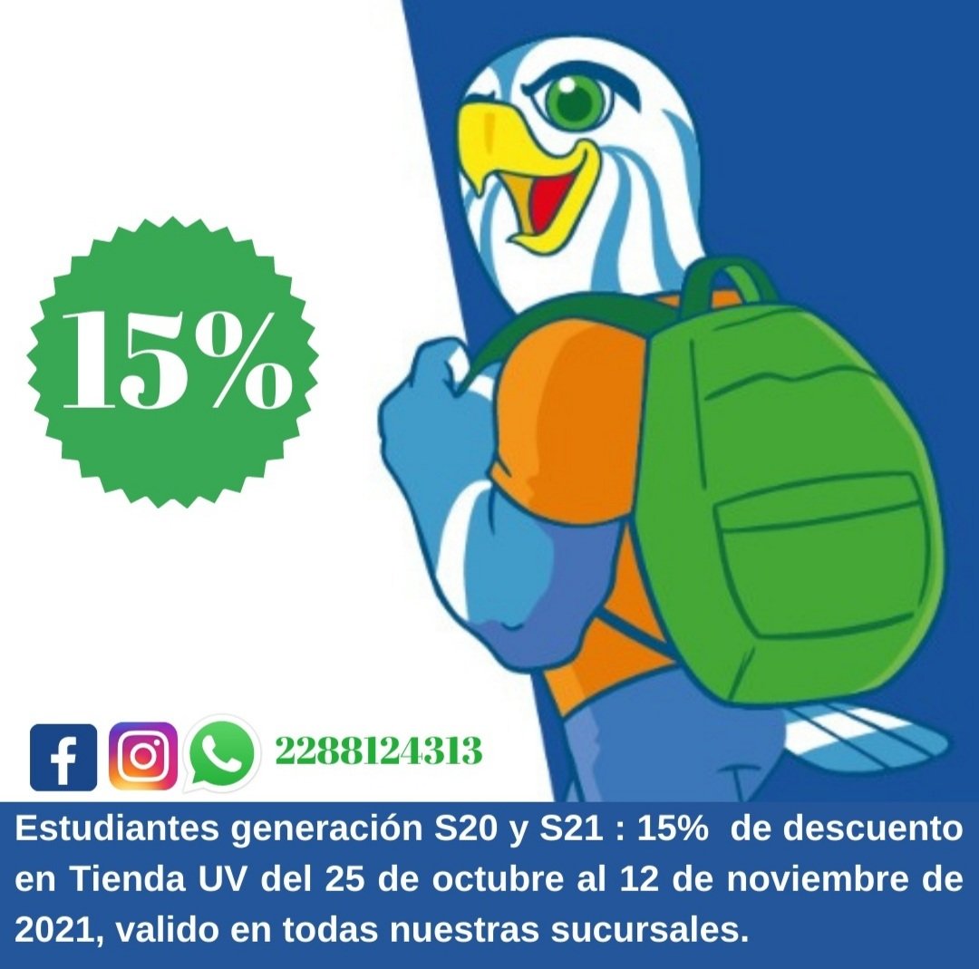 Promoción  para alumnos de la  generación  S20 y S21, visita la Tienda UV más  cercana. #Xalapa #Veracruz #Ixtac #Coatza #pozarica #Mina 

#UV #EmpresasUV