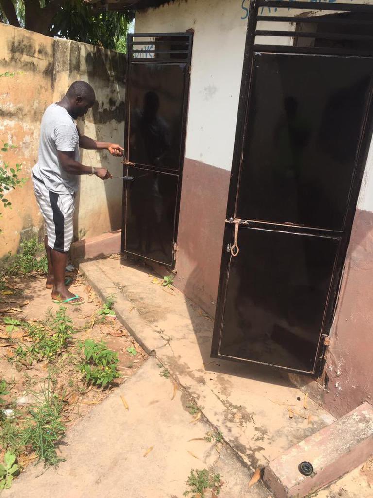 GambianTrust's tweet photo. Another job well done by #Kebba Badjie, repairing &amp; repainting the toilet doors at #Nemasu Nursery School https://t.co/cioDtekago