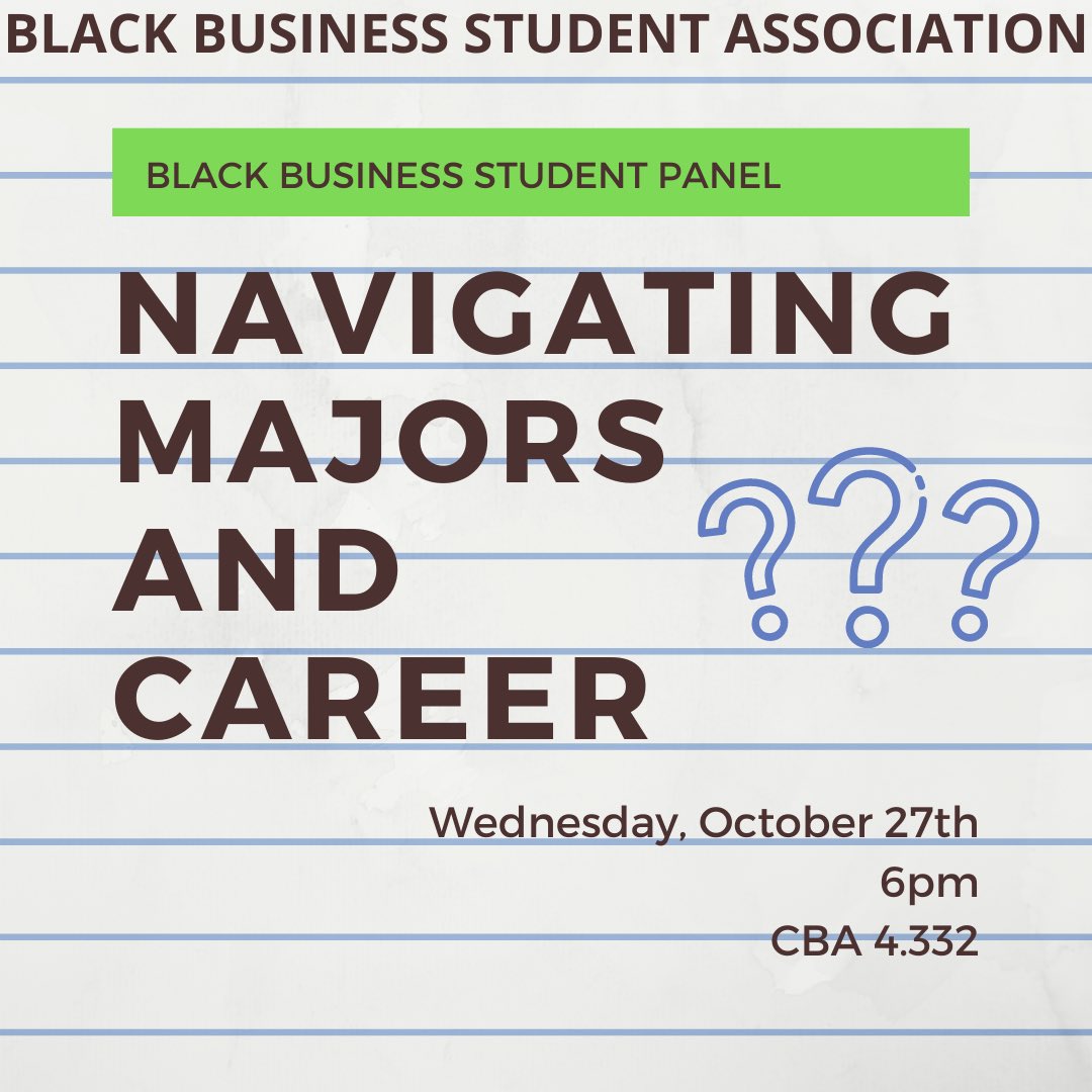 TexasBBSA's tweet photo. Come out this Wednesday to hear our black student panel discuss navigating majors and career. We’ll have students pursuing careers in finance, consulting, entertainment, marketing, and entrepreneurship. Can’t wait to see you all! https://t.co/F7bUccrLo9