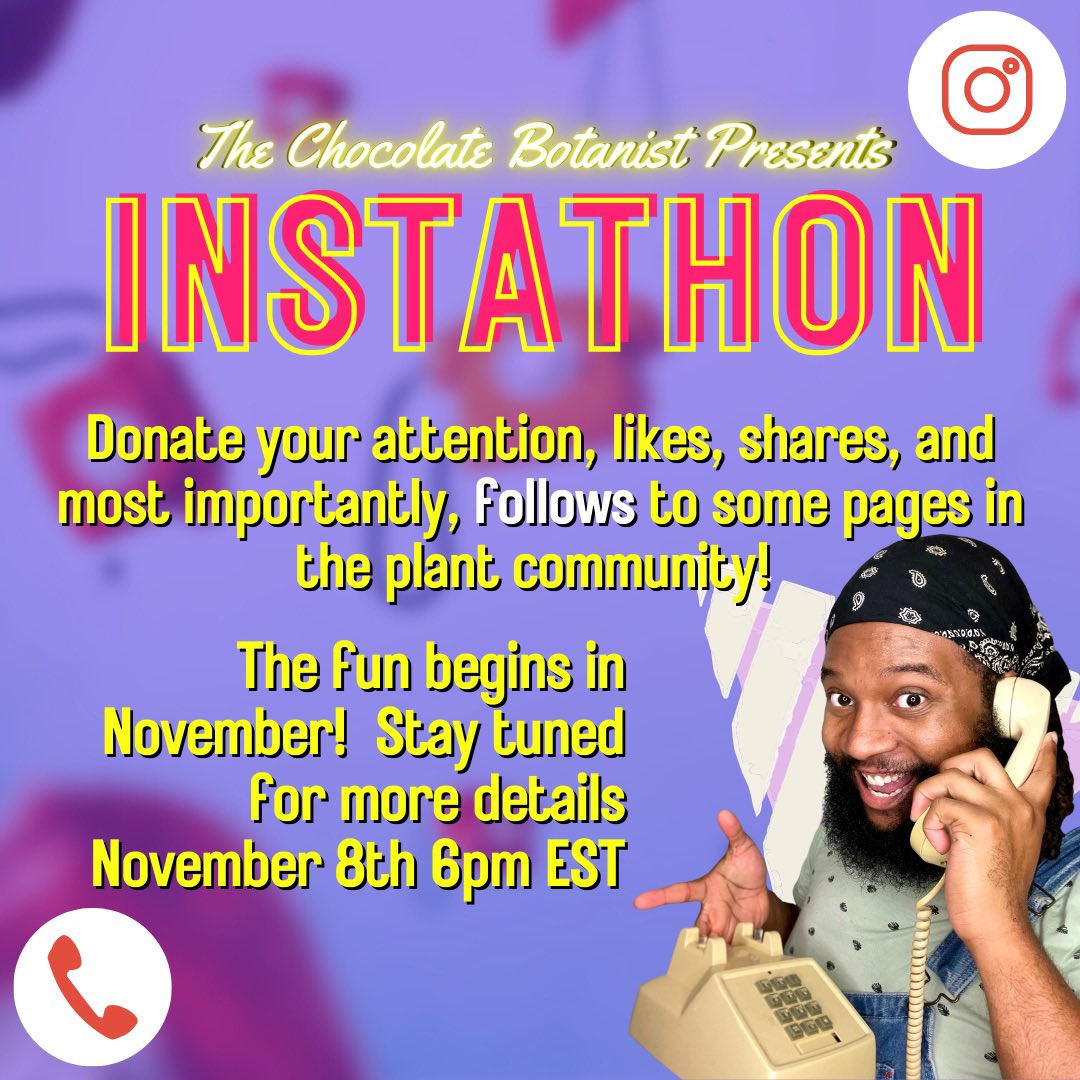 crazybotanist's tweet photo. Don’t 🧢, share this!
☎️
☎️
☎️
☎️
I know most of y’all remember #telethons, where all of these people are answering phones, and goals being hit?
I do, so I thought, why not do an #instathon? Y’all know I dream of a time when all of #plantstagram is seen and shared! https://t.co/bYnpsKA3mv
