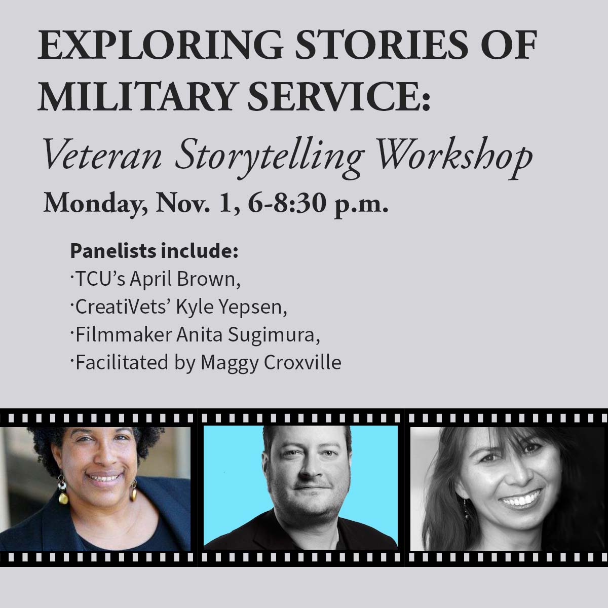 The MVC, @utddiversity &amp; @UTDallasArts are teaming with the <a href="/DallasVetsDay/">Greater Dallas Veterans Foundation</a> for an event on Nov. 1 called, “Exploring Stories of Military Service: Veteran Storytelling Workshop.” Open to the public. Learn more about the 7 panel members at this link: …anstorytellingworkshop.eventbrite.com