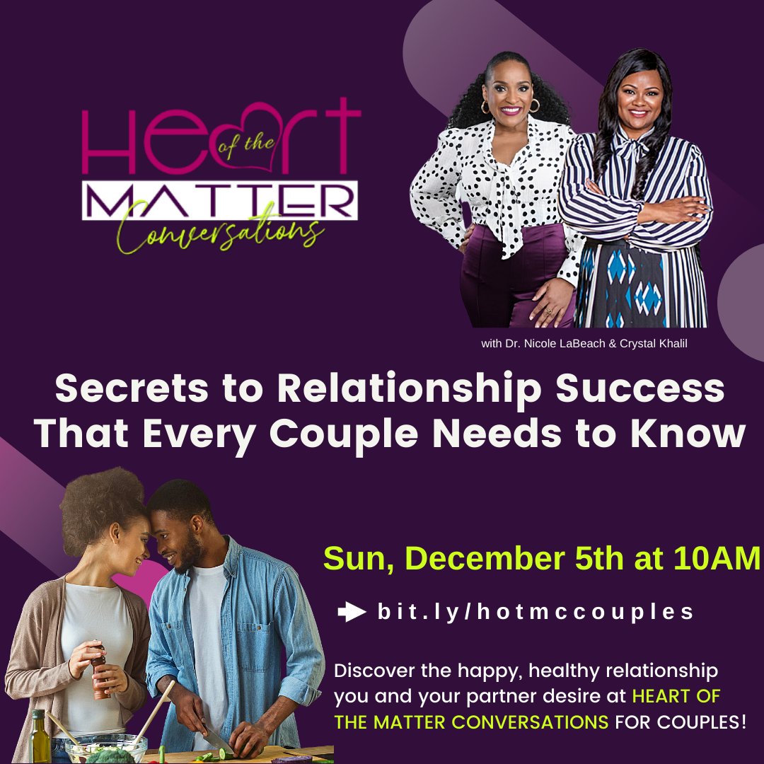 crystalskybell's tweet photo. *NEW DATE*

Have you been searching for the secrets to relationship success?
Get all of your answers at our Heart of the Matter Conversations Sunday, 12/5 at 10am ET.

Sign up today! 💓

https://t.co/EMDvx4DRJ5 https://t.co/WdPl0A6jpT