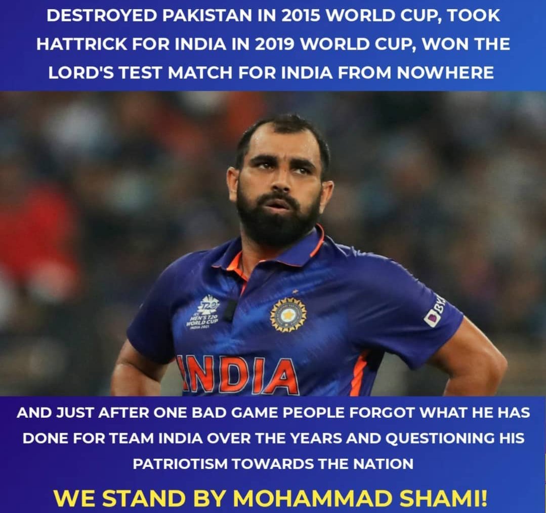 itz_umair's tweet photo. Everyone Has an off day yesterday. Then why you criticizing and blaming only @MdShami11 .
All this because he is a muslim ? 

This is ridiculous 😢. That's not what he deserves .
#IStandWithShami 
#IndiaVsPak 
#mdshami 
#indiancricket 🇮🇳

Rt is endorsement 👇 https://t.co/iQRpdDL366