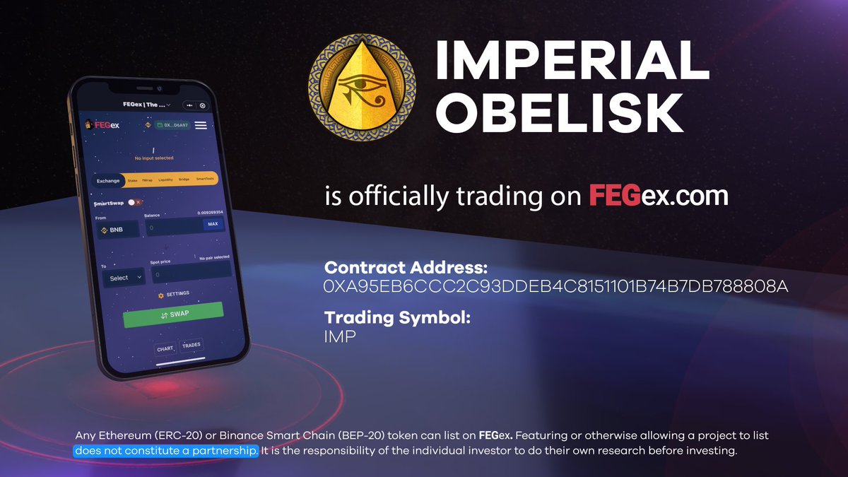 FEGtoken's tweet photo. 🎉 NEW #FEGex listing! FEG would like to extend a warm welcome to

@ImpObelisk | #IMP 
🚨NOW ON https://t.co/S1dd7dn486!

Thanks for accepting our invite to #ListOnFEGex! 😊

#SmartDeFi #BringingDeFiTogether #DeFi #crypto #BTC #ETH #ADA #BNB  #BSC  #Solana $FEG https://t.co/QtafZsQ70Z