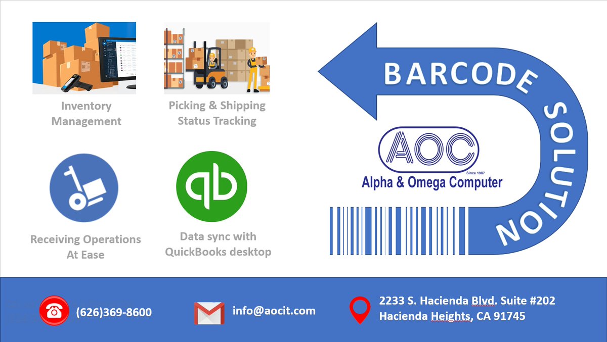 ComputersOmega's tweet photo. Problems with your Inventory?
AOC Barcode Solution is the perfect system helps you manage your inventory easily.
Want more info?📲 Call us anytime for a free evaluation at (626) 369-8600.
#barcodesolution #MIS #IT #ITsupport #MISsupport #ITservices #ERPdevelopment #ERPservices https://t.co/qsBWvQrPec