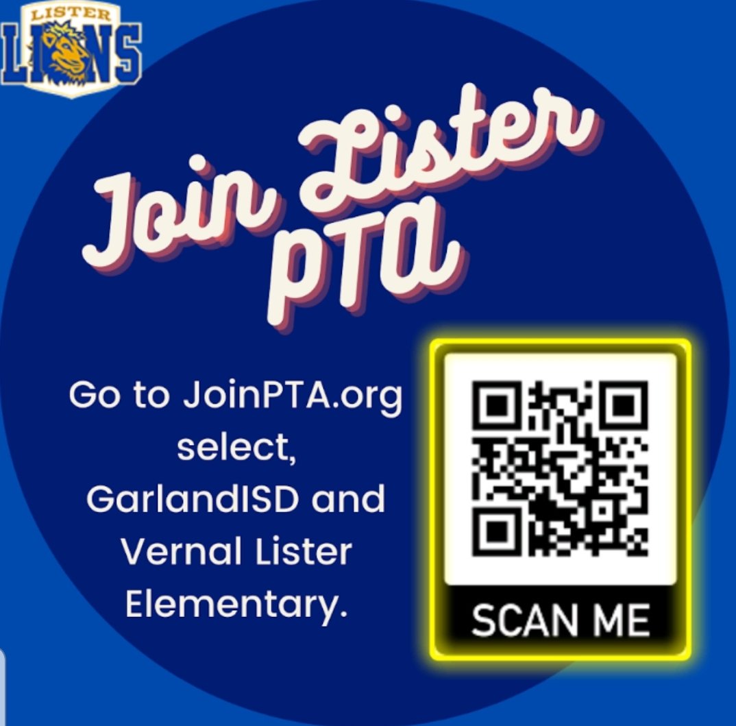 Lister_Lions's tweet photo. There is still time to join PTA! And now...you can do it online...WOOHOO! Check out this click sheet on how to join PTA online: https://t.co/46puJmcsgE

Join us for our virtual PTA and Annual Title 1 Meeting tomorrow, Tue, 10/26 at 6p. We will post the Zoom link on Class Dojo. https://t.co/fw0C8cDYJc