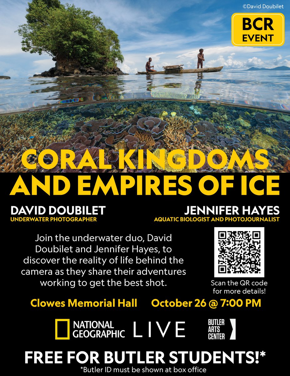 National Geographic Live is coming to Clowes Memorial Hall at 7 pm tomorrow!

We are honored to have worked with Butler Arts and Events Center <a href="/ButlerArtsCtr/">Butler Arts & Events Center</a> to promote this event. It is free for Butler students and a BCR, so be sure to check it out! #NatGeo