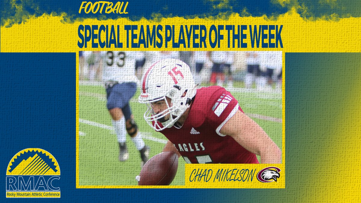RMAC_SPORTS's tweet photo. Chad Mikelson was flying high for the Eagles over the weekend, notching two touchdowns!

He tacked on a 55-yard punt return in Chadron State's home victory on Saturday!

📰 - https://t.co/hDafpY2BYl

#ProtectTheRock | #EverythingElevated https://t.co/upsUyT8vmV