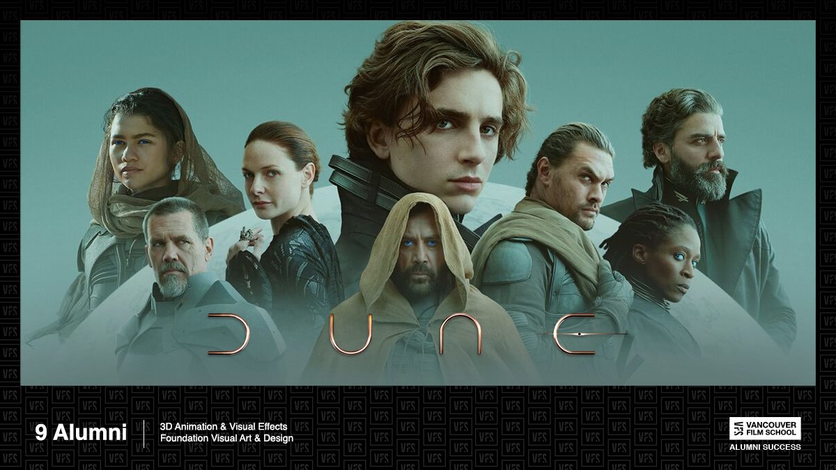 vfs's tweet photo. Denis Villeneuve’s sci-fi epic is off to an electrifying start as Dune is finally out in theatres and on @hbomax! 

Congratulations to our #VFSalumni credited on this incredible production. 

🍿

#WhyVFS #VFSfoundation #VFS3D https://t.co/zg4nK0wy69