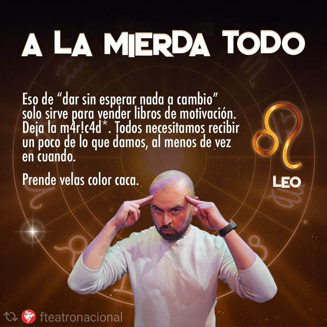 DMiLenteTV's tweet photo. 👈Teatro Nacional👉🤯 El "Tarotarío" de @cejaspobladas  presagia una semana llena de risas y entretenimiento 🔮 ¡Empezando desde mañana martes con  #ALaMierdaTodo 💩!...

👇👇👇👇👇👇👇
https://t.co/NzjqADatHx

@mincultura 
-
#Repost Vía @fteatronacional  @dmilentetv #DMiLenteTV https://t.co/tscIO8CBsK