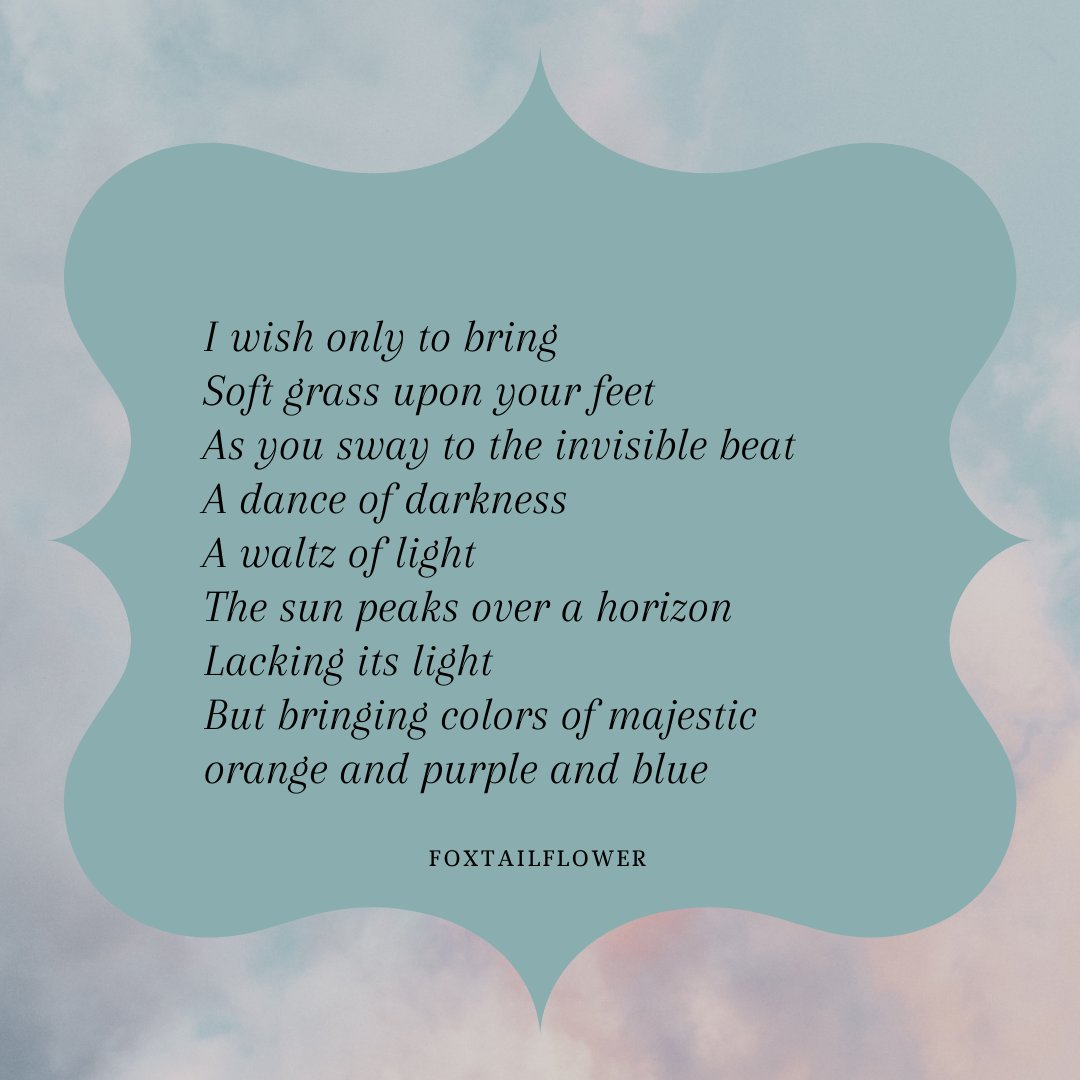 thisisartunion's tweet photo. Foxtail Flower is poet of renown, they created this soft melodic poem from the "Dancing" prompt this week.

#thisisartunion #poem #poetry #dancing https://t.co/Wli9ZxeSFm