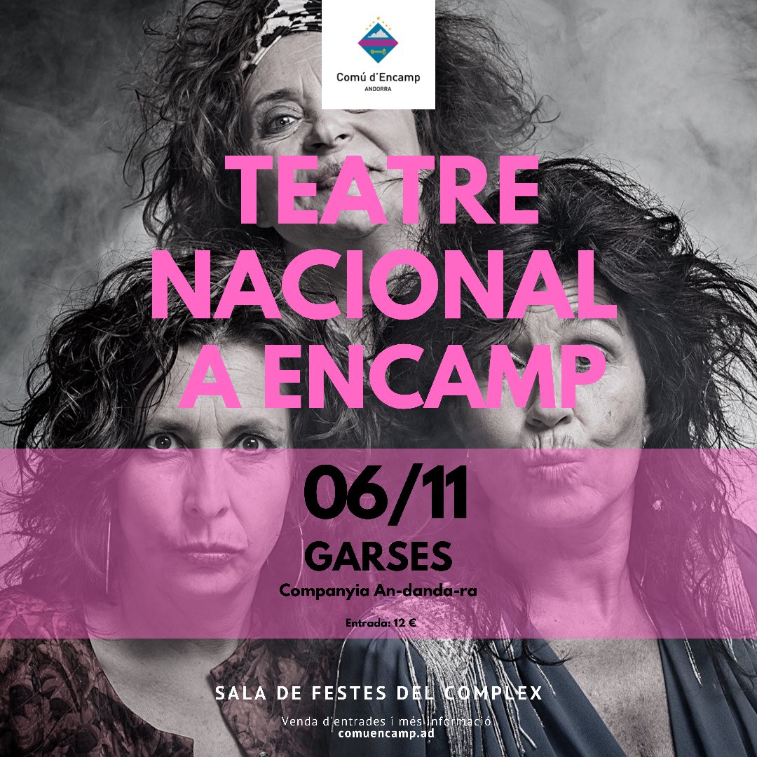 Entrades a la venda de la darrera proposta del cicle de teatre nacional a #Encamp 👉 GARSES de la Cia #andandara 
🎭
👉La Contxa, la Teresa i la Lluïsa us estan esperant 😛😜😝
#riallesassegurades #teatreandorra <a href="/AgendaAD/">AgendaAD</a>